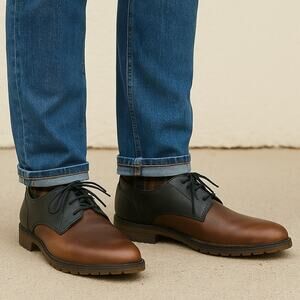 Bed Stu Men's SZ 8 Carson Leather Lace Up Oxford Brown Dark Brown Plaid Interior